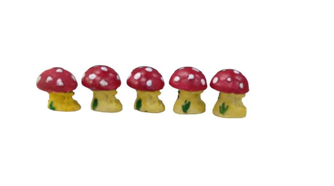 Resin Red Miniature Mushrooms set of 5