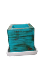 Wooden Square  Aqua Blue Planter