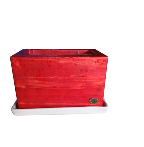 Wooden Rectangle Red Planter