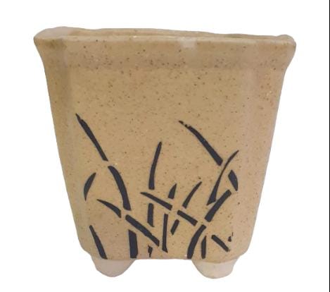 Khurja Ceramic Square Cream With Brown Lines Pot