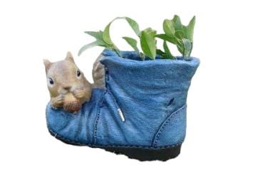 Resin Squirrel on Shoe Planter