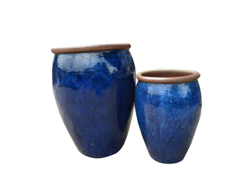 ADG-2031 Dark Blue Ceramic Pot with Brown Rim