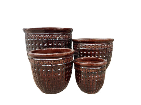 ADG-1936 Glazed Dimpled Brown Planter